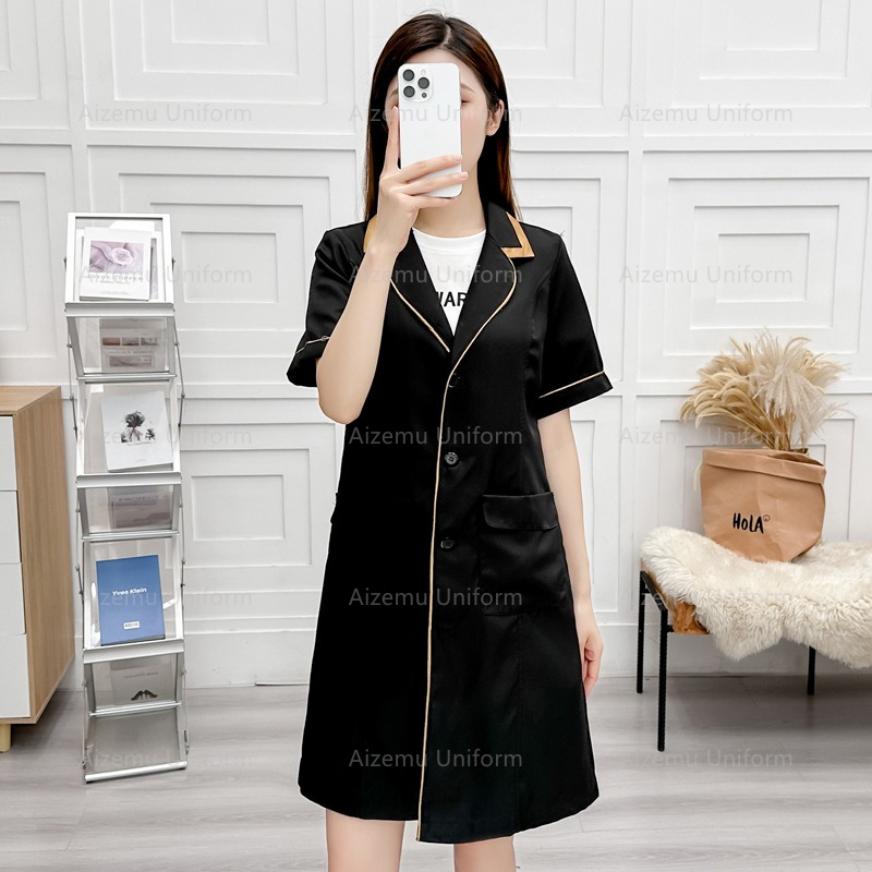 Medical Lab Coat - czarny mundurek kosmetyczny z szlafrokiem kosmetycznym