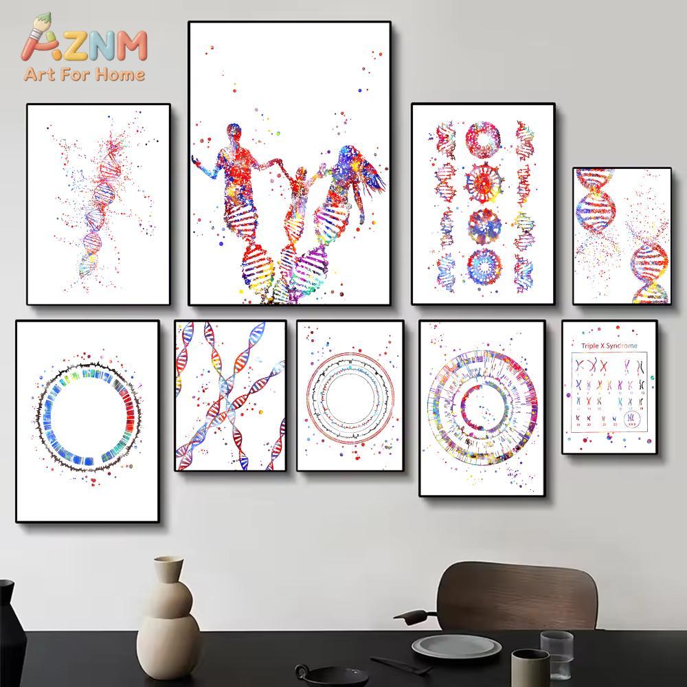 Medical Lab And Science - AZNM Kolorowy Obraz na Płótnie DNA