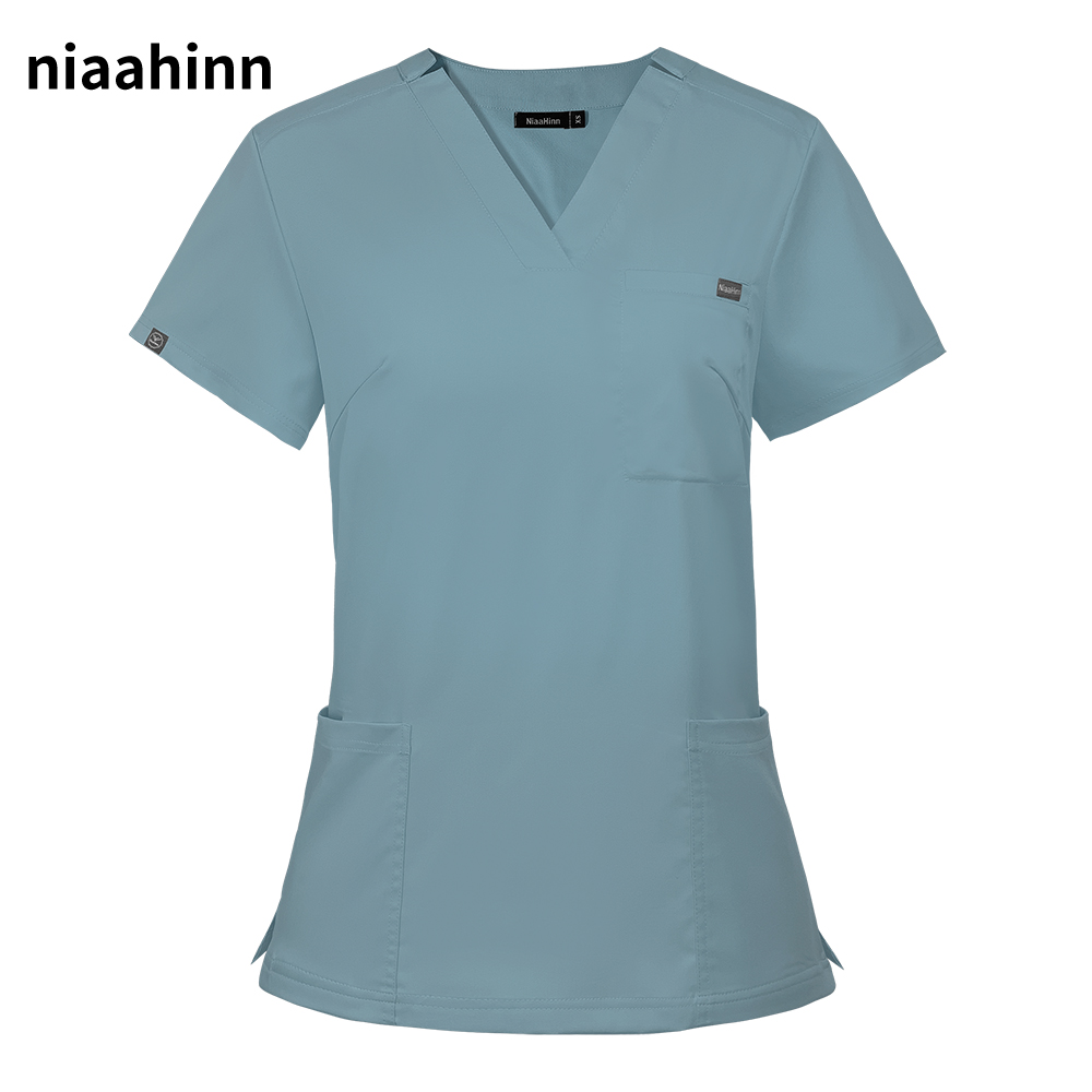 Medical Lab Coat - 8 kolorów solidna kieszeń z dekoltem